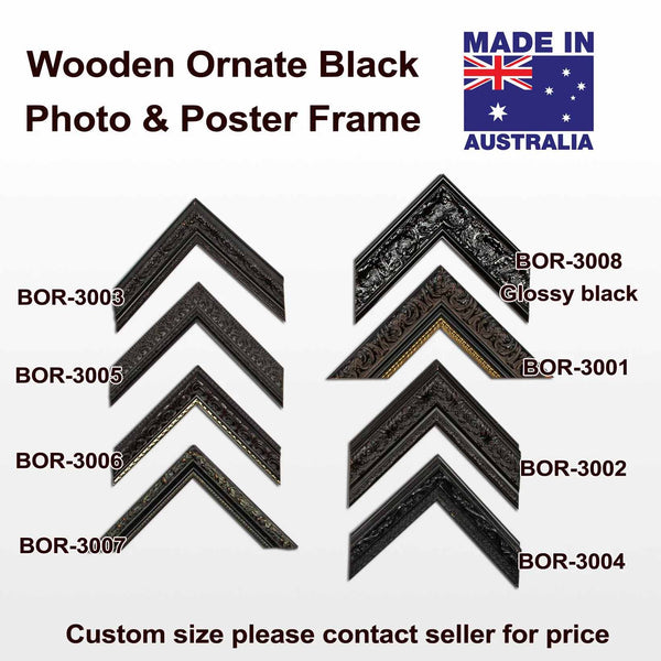 Wooden Square Ornate Black Classic Photo Frame 8x8" to 24x24", Clear Glass or Perspex front