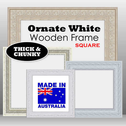 Square Thick Wooden Ornate White Frame Classic Handmade Chunky Photo Frames