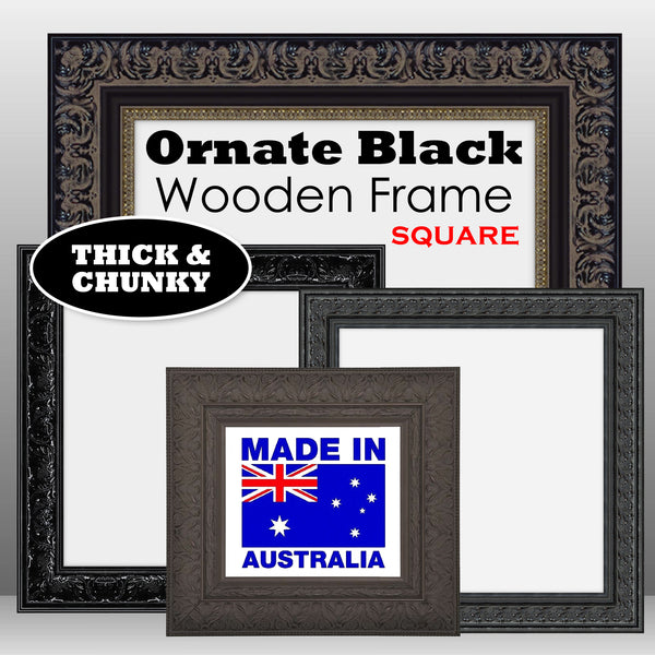 Square Thick Wooden Ornate Black Frame Classic Handmade Chunky Photo Frames