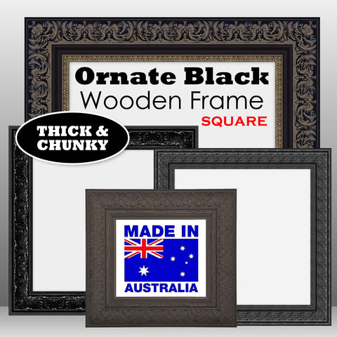 Square Thick Wooden Ornate Black Frame Classic Handmade Chunky Photo Frames