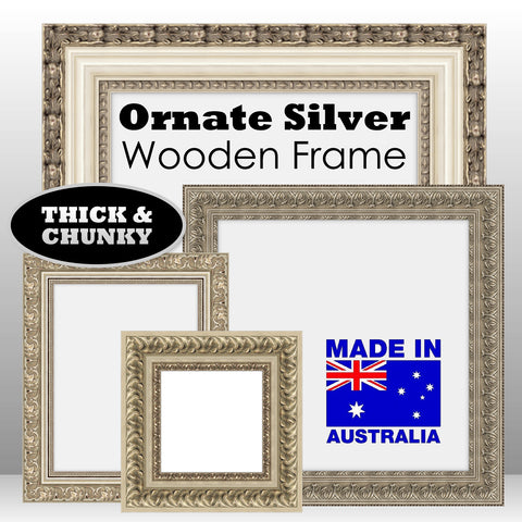 Antique Thick Wooden Ornate Silver Frame Classic Handmade Chunky Photo Frames