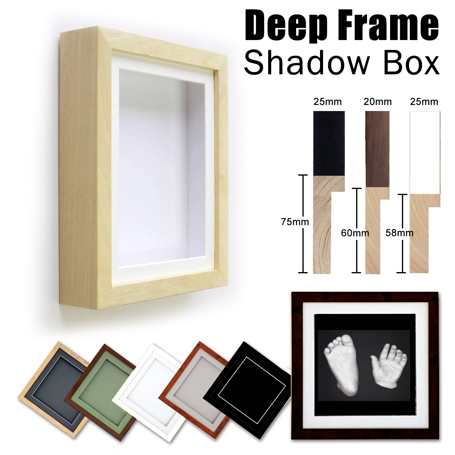 Extra Large Shadow Box Deep Frames 3D Display Wooden Deep Frame w/ Mat DIY Craft