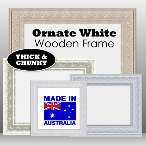 Antique Thick Wooden Ornate White Frame Classic Handmade Chunky Photo Frames