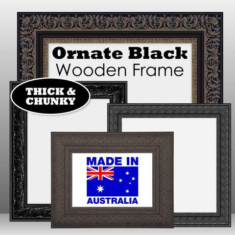 X-Large Thick Wooden Ornate Black Frame Classic Handmade Chunky Photo Frames