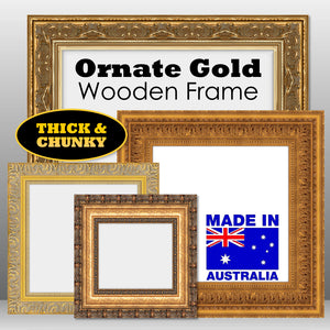 Square Thick Wooden Ornate Gold Frame Classic Handmade Chunky Photo Frames Wall