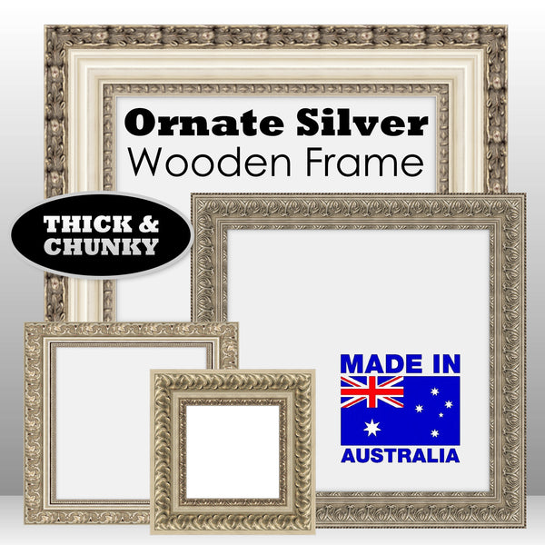 Square Thick Wooden Ornate Silver Frame Classic Handmade Chunky Photo Frames