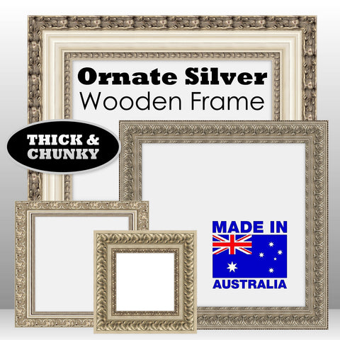 Square Thick Wooden Ornate Silver Frame Classic Handmade Chunky Photo Frames