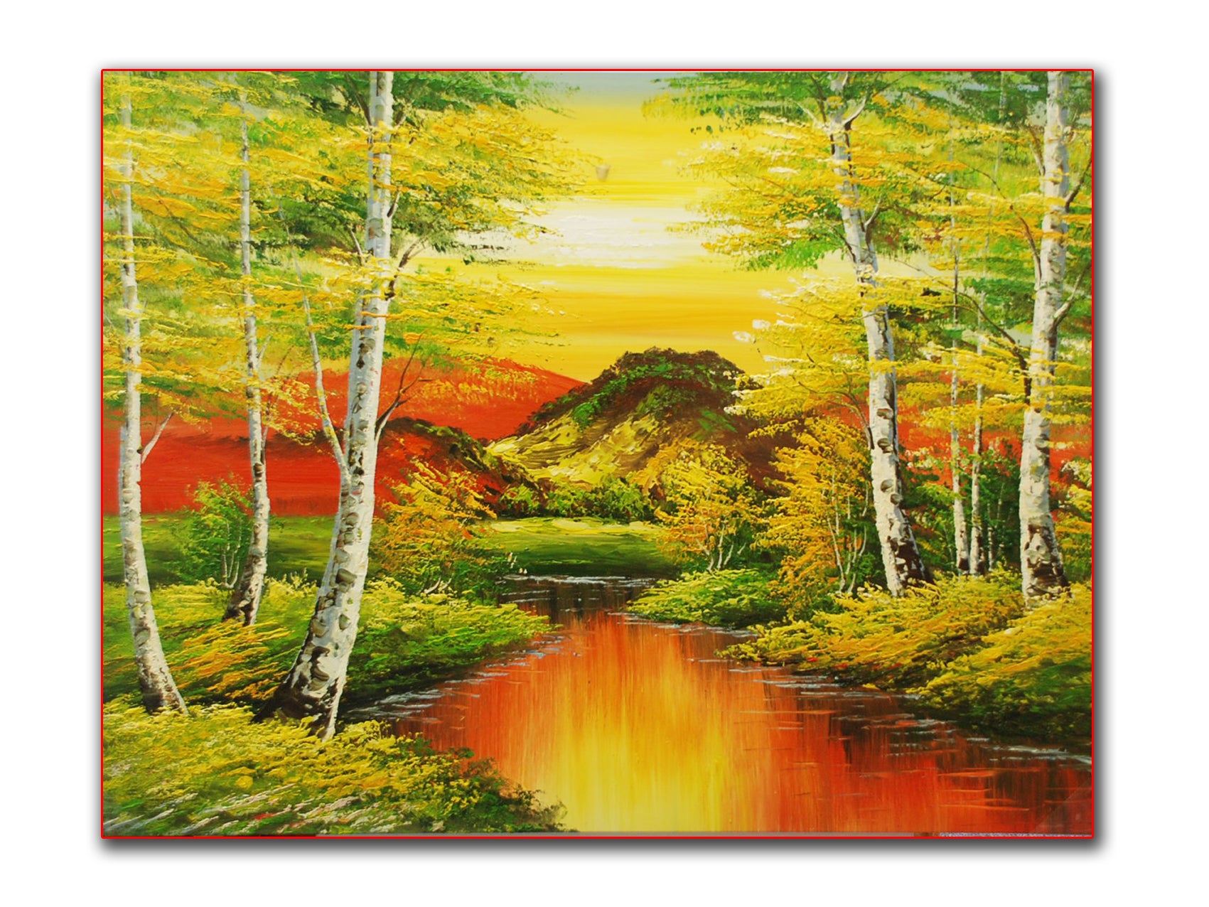 Genuine Oil painting, Autumn scenery, size 90x120cm, stretched on 40mm timber fr