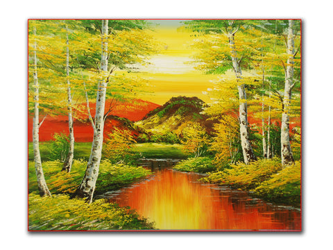 Genuine Oil painting, Autumn scenery, size 90x120cm, stretched on 40mm timber fr
