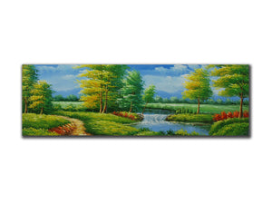 Genuine Oil painting, Landscape river scene, panorama size 50x150cm, stretched o