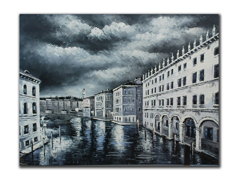 Genuine Oil painting, Black and white Venice scene, size 90x120cm, stretched on