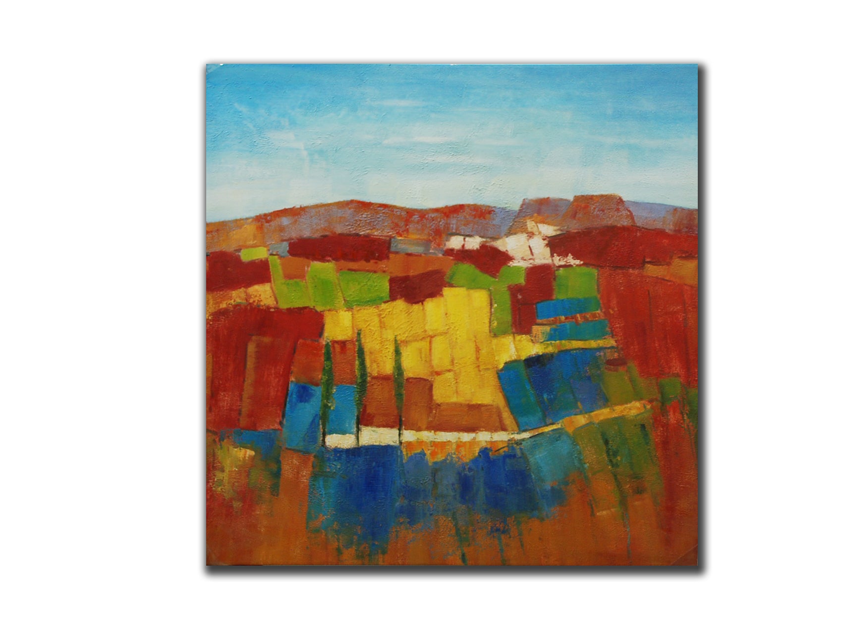 Genuine Oil painting, Bright color scenery, size 100x100cm, stretched on 40mm ti