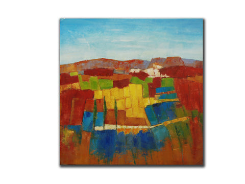 Genuine Oil painting, Bright color scenery, size 100x100cm, stretched on 40mm ti