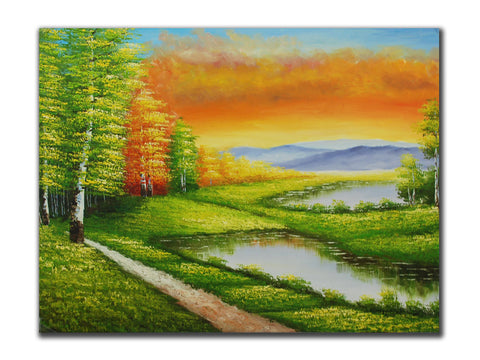 Genuine Oil painting, Country scenery, size 90x120cm, stretched on 40mm timber f