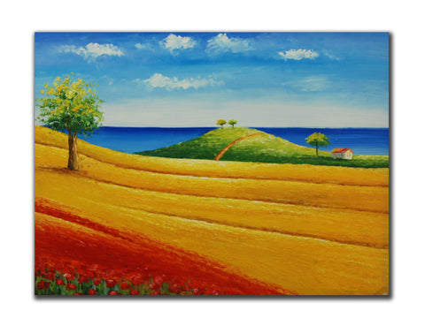 Genuine Oil painting, Country field scenery, size 90x120cm, stretched on 40mm ti