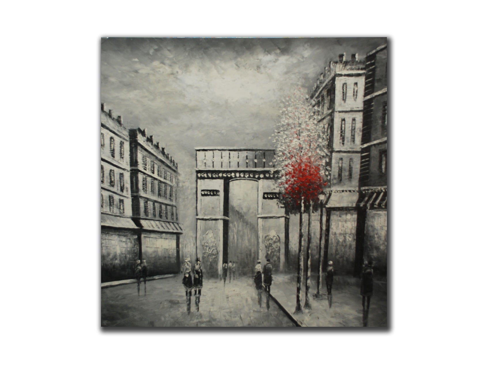 Genuine Oil painting, Black and white Paris scene, size 100x100cm stretched on 4