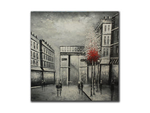 Genuine Oil painting, Black and white Paris scene, size 100x100cm stretched on 4