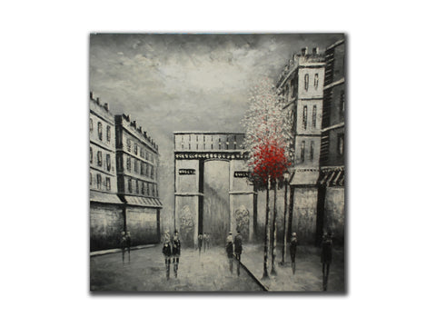 Genuine Oil painting, Black and white Paris scene, size 100x100cm stretched on 4