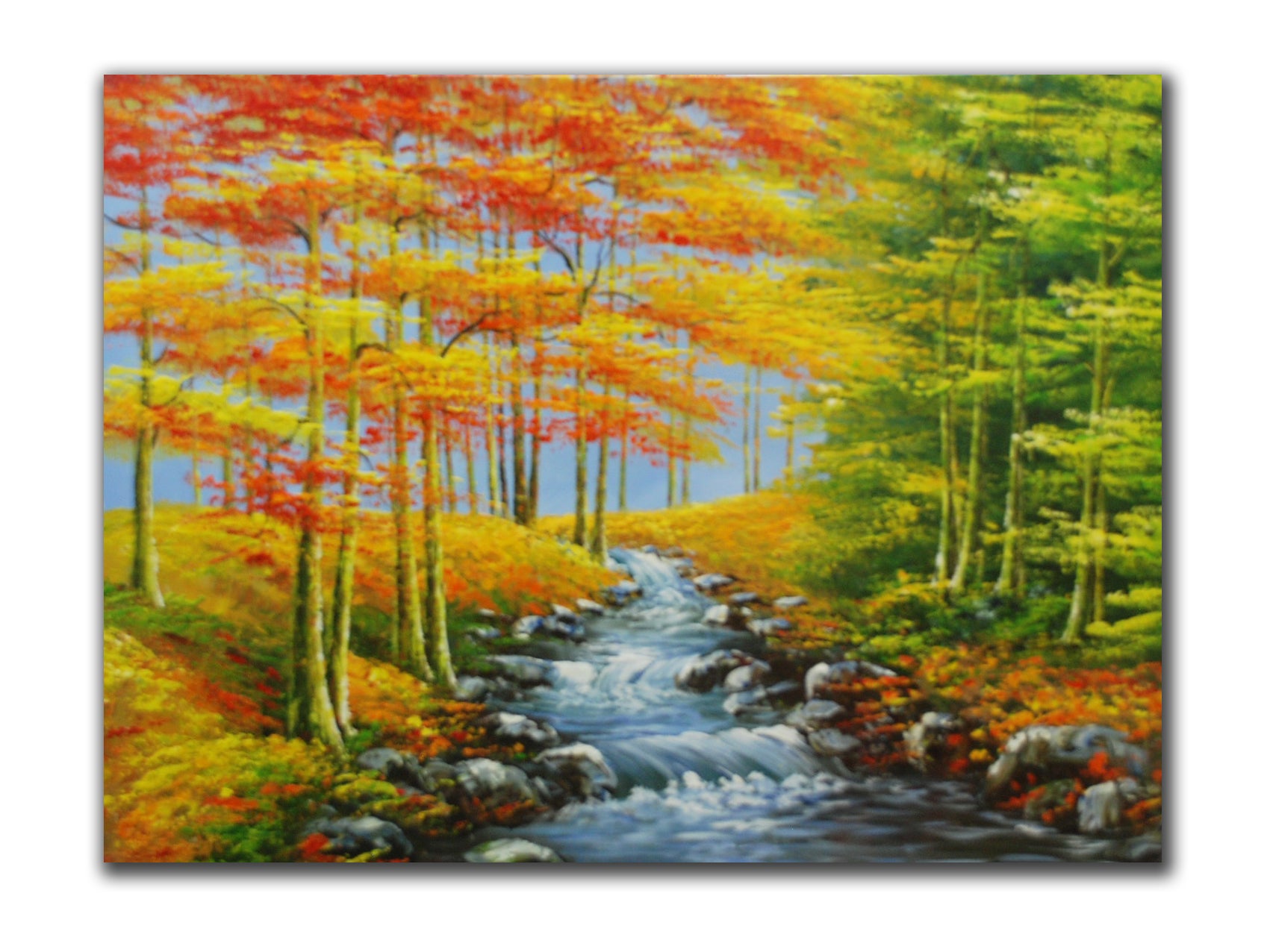 Genuine Oil painting, Country with river scenery, size 90x120cm, stretched on 40