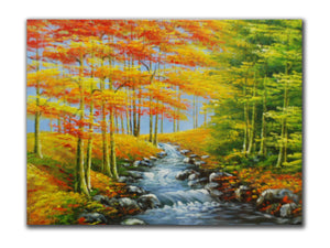Genuine Oil painting, Country with river scenery, size 90x120cm, stretched on 40