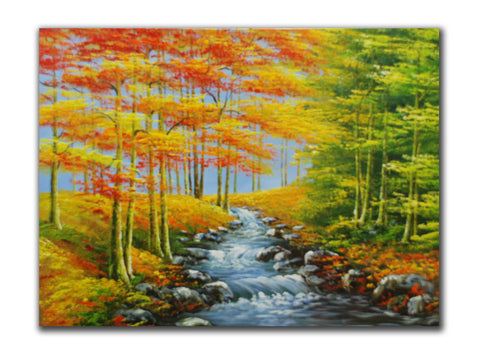 Genuine Oil painting, Country with river scenery, size 90x120cm, stretched on 40