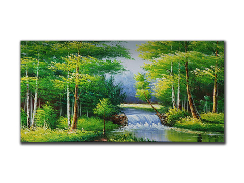 Genuine Oil painting, Country scene with river, size 60x120cm, stretched on 40mm