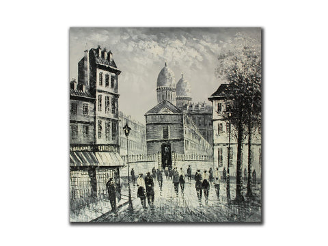 Genuine Oil painting, Black and white Paris scenery, size 100x100cm, stretched o