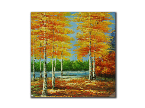 Genuine Oil painting, Country field with trees, size 100x100cm, stretched on 40m