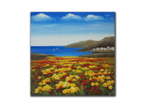 Genuine Oil painting, Country field, size 100x100cm, stretched on 40mm timber fr