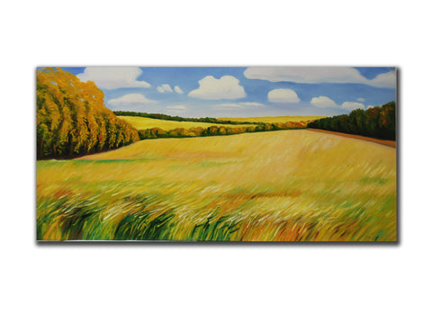 Genuine Oil painting, Country field, size 60x120cm, stretched on 40mm timber fra