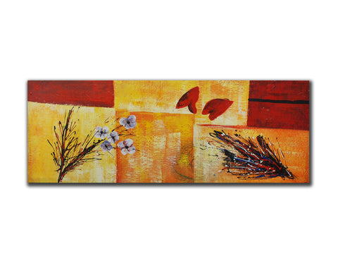 Floral Geuine oil painting, abstract modern floral, panorama 50x150cm stretched