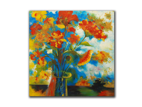 Floral Geuine oil painting, Purple flowers on pot, size 100x100cmstretched on 40