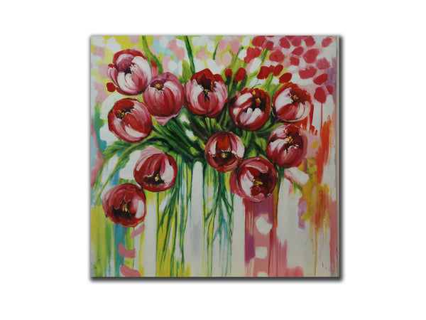 Floral Geuine oil painting, Modern floral, size 100x100cmstretched on 40mm timbe
