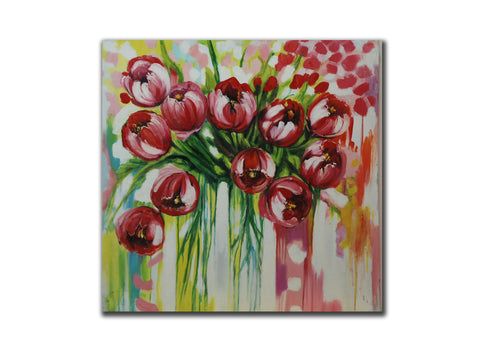 Floral Geuine oil painting, Modern floral, size 100x100cmstretched on 40mm timbe