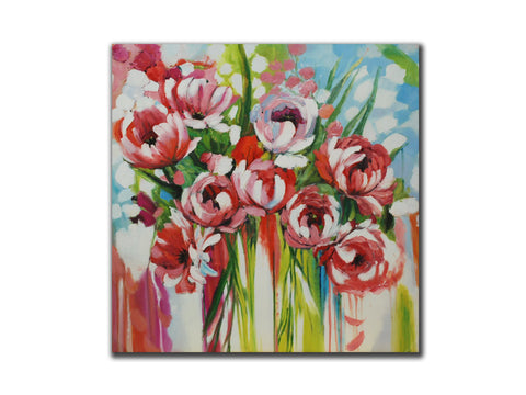 Floral Geuine oil painting, Modern floral, size 80x80cmstretched on 40mm timber