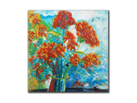 Floral Geuine oil painting, Modern flower, size 100x100cmstretched on 40mm timbe