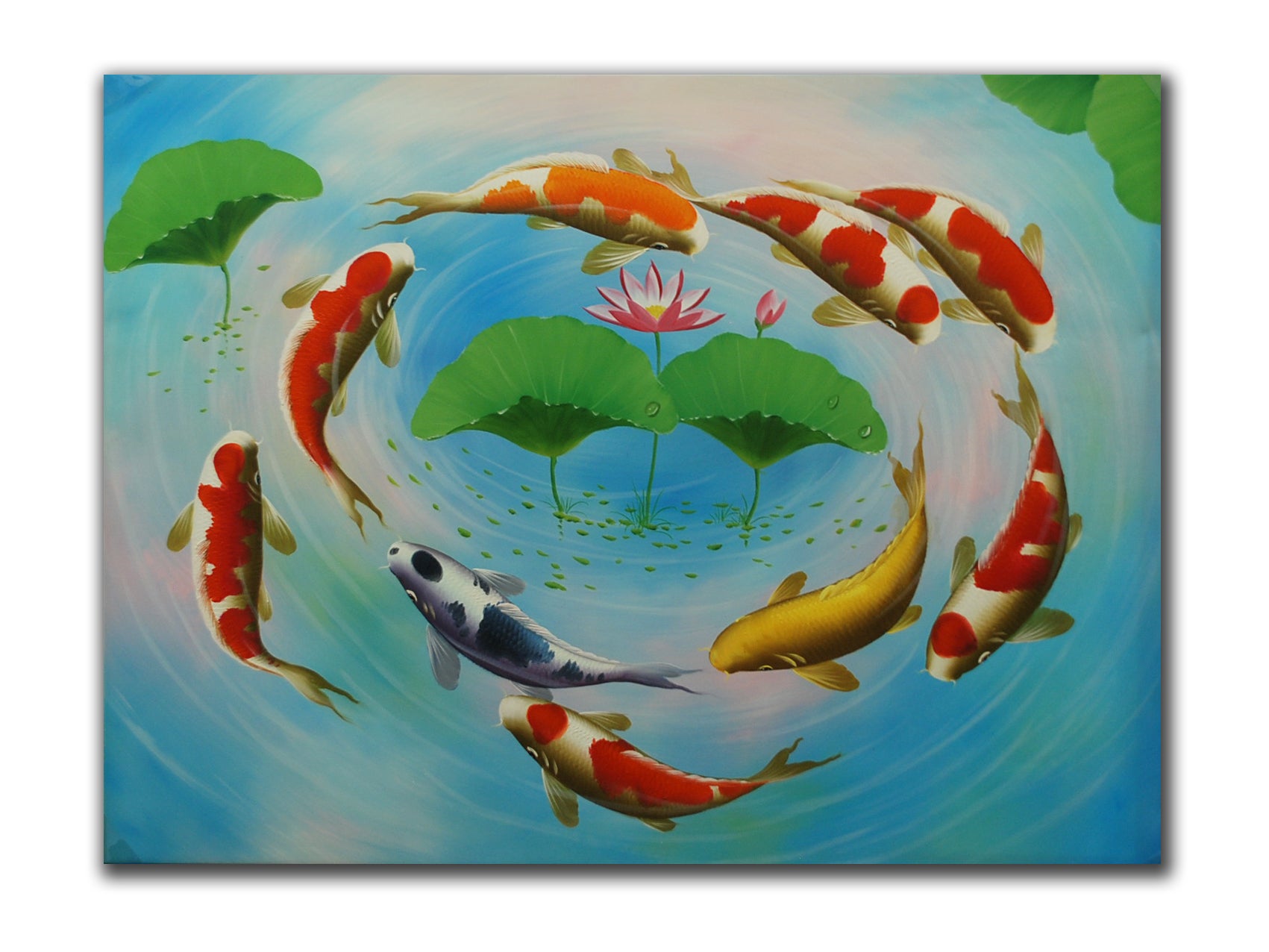 Chinese Fungshui Fish, Genuine oil painting,size 90x120cm stretched on 40mm wood