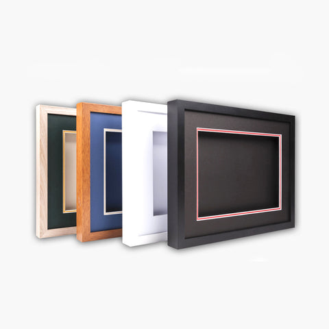 3-D, Deep shadow box frame, A2, A1 size, Oak, White, Black, Teak,with top mat an