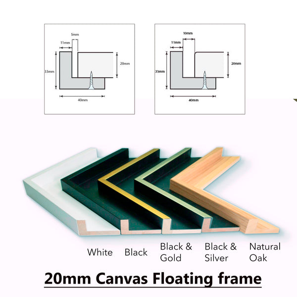 Timber Floating Frame for Canvas | 20mm Deep with 5mm Gap |  Size 1:1 Ratio (Squ