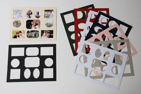 14x18"(355x457mm) Multi window photo mat, 9 different mat color selection, 6 fra