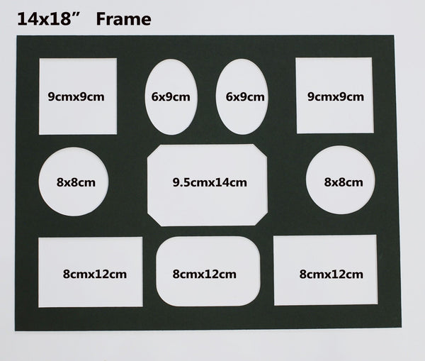 14x18"(355x457mm) Multi window photo mat, 9 different mat color selection, 6 fra