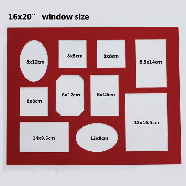 16x20"(406x508mm) Multi window photo mat, 9 different mat color selection, 6 fra